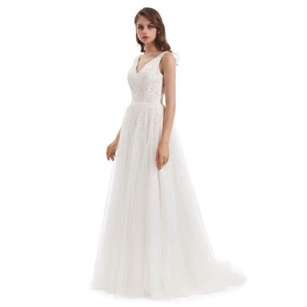 elegant v neck a line sleeveless applique wedding dress wz001