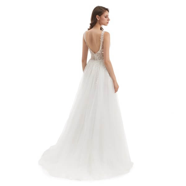 elegant v neck a line sleeveless applique wedding dress wz001
