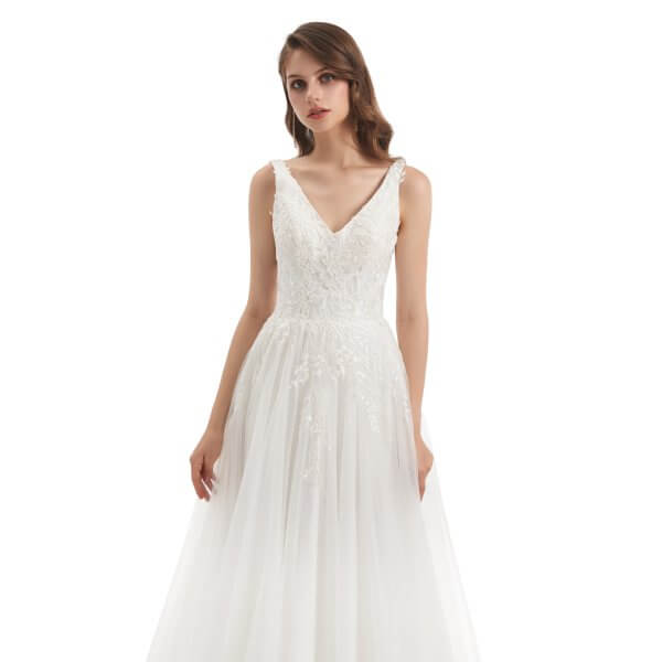 elegant v neck a line sleeveless applique wedding dress wz001