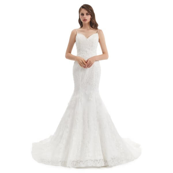 elegant backless sleeveless lace applique mermaid wedding dress wz002