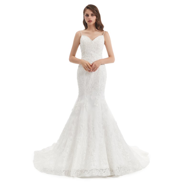 elegant backless sleeveless lace applique mermaid wedding dress wz002