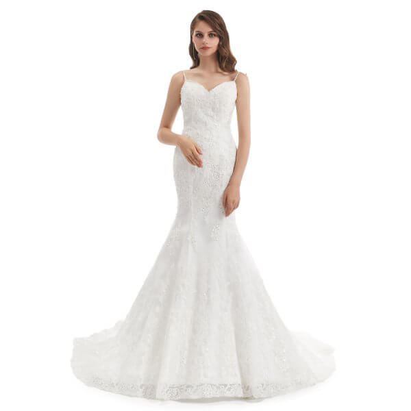 elegant backless sleeveless lace applique mermaid wedding dress wz002