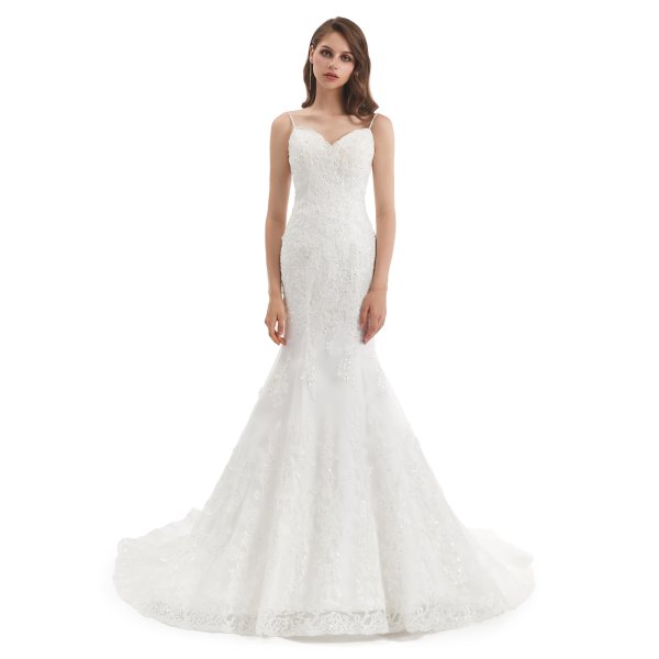 elegant backless sleeveless lace applique mermaid wedding dress wz002