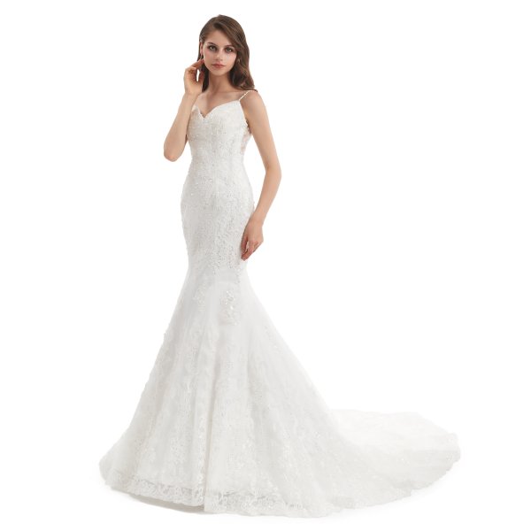 elegant backless sleeveless lace applique mermaid wedding dress wz002