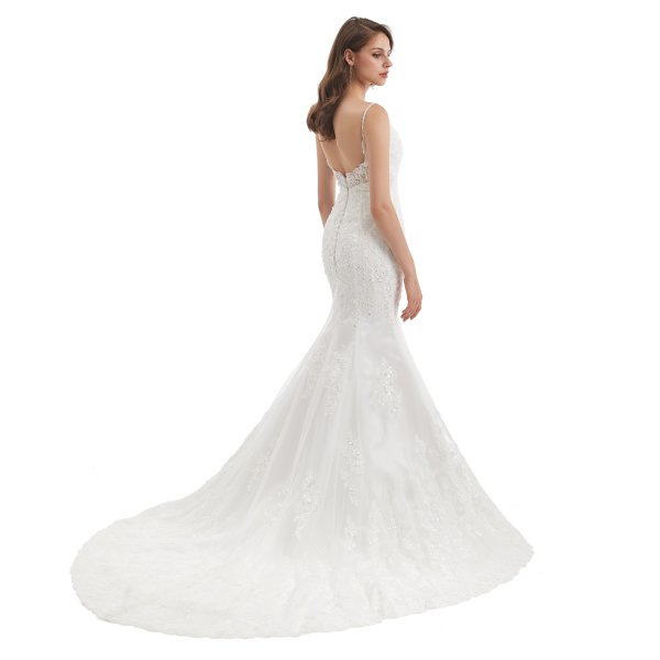 elegant backless sleeveless lace applique mermaid wedding dress wz002