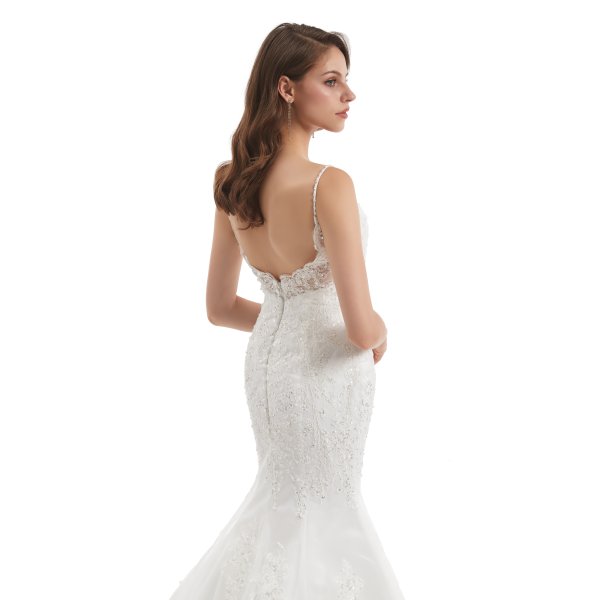 elegant backless sleeveless lace applique mermaid wedding dress wz002