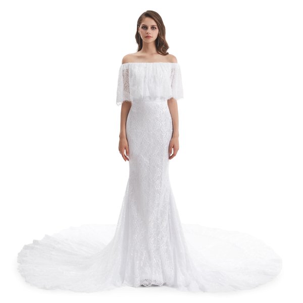 elegant off the shoulder lace mermaid long wedding dress wz004