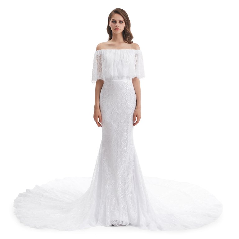 elegant off the shoulder lace mermaid long wedding dress wz004