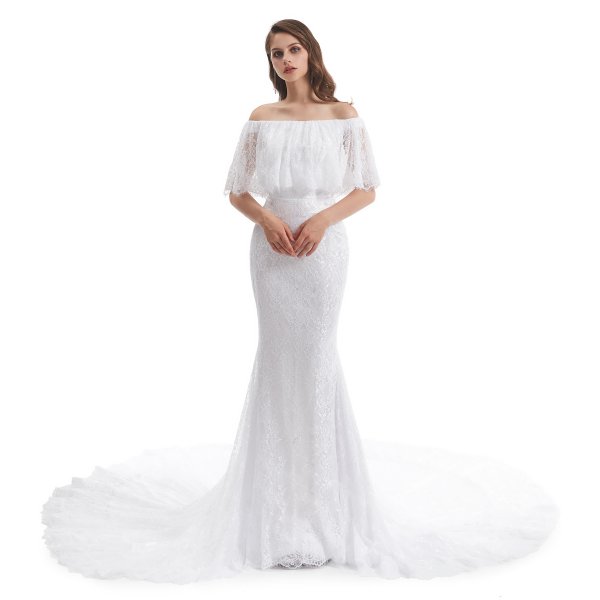elegant off the shoulder lace mermaid long wedding dress wz004