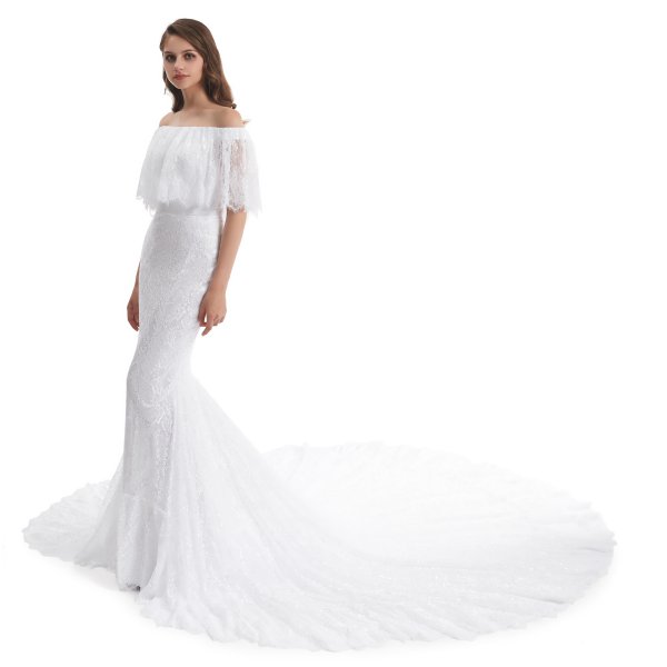 elegant off the shoulder lace mermaid long wedding dress wz004