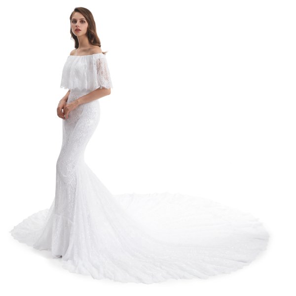 elegant off the shoulder lace mermaid long wedding dress wz004