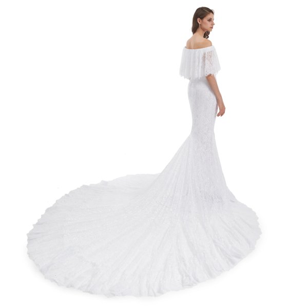 elegant off the shoulder lace mermaid long wedding dress wz004