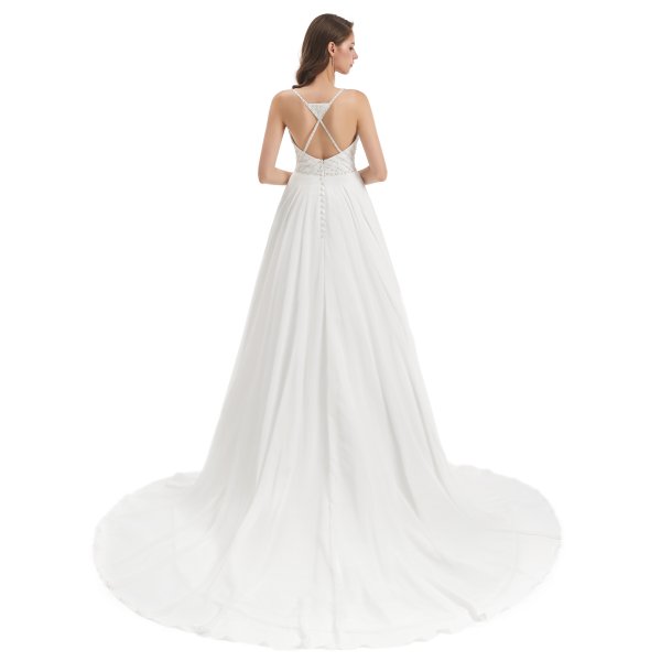 spaghetti sleeveless chiffion beading a line long wedding dress wz006