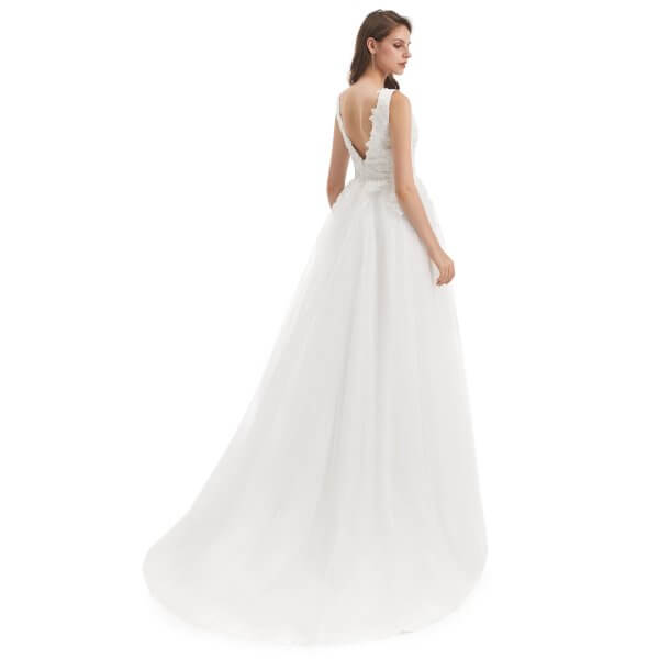 spaghetti v neck a line sleeveless tull wedding dress wz008