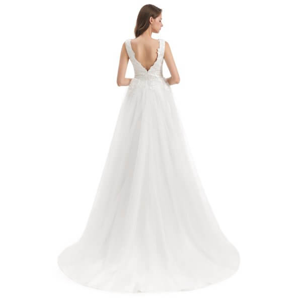 spaghetti v neck a line sleeveless tull wedding dress wz008