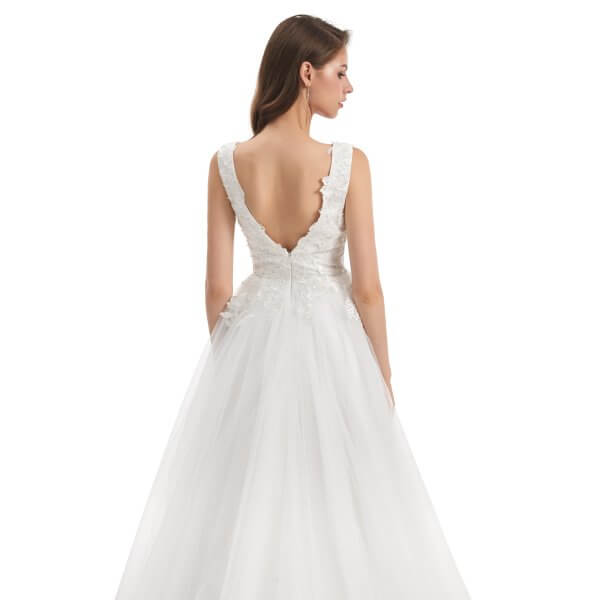 spaghetti v neck a line sleeveless tull wedding dress wz008