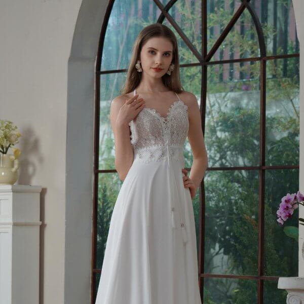 sexy back chiffion sleeveless sweep strain split a line wedding dress 0184