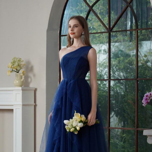 royal blue one shoulder tull sleeveless floor length a line bridesmaid dresses 1372