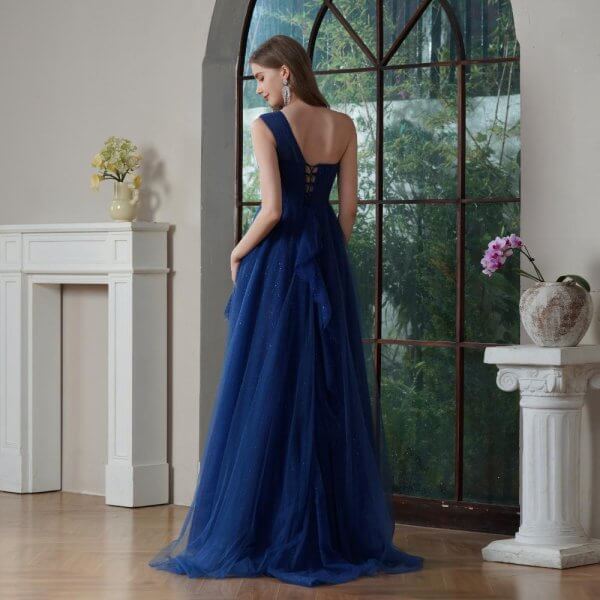 royal blue one shoulder tull sleeveless floor length a line bridesmaid dresses 1372