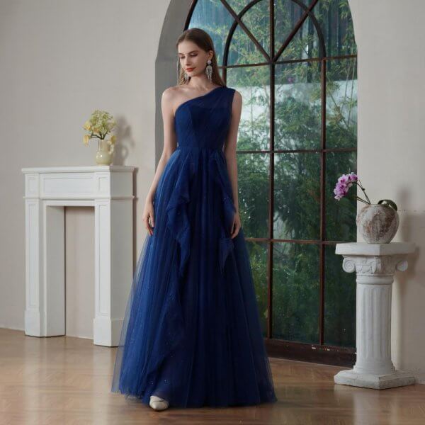 royal blue one shoulder tull sleeveless floor length a line bridesmaid dresses 1372