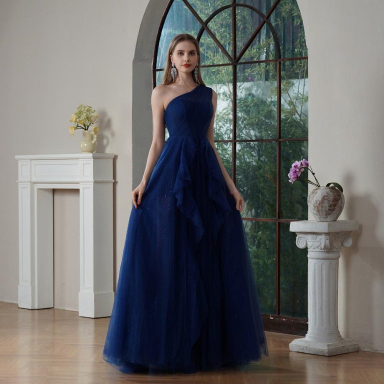 royal blue one shoulder tull sleeveless floor length a line bridesmaid dresses 1372