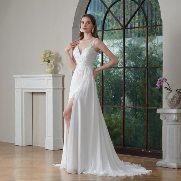 elegant a line wedding dress sleeveless v neck tull applique bridal dress 186375
