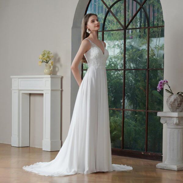 elegant a line wedding dress sleeveless v neck tull applique bridal dress 186375