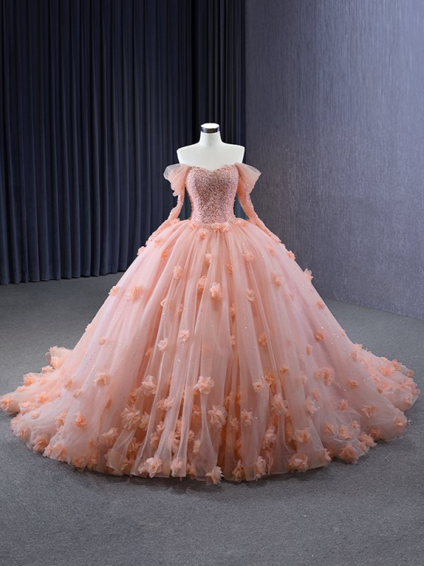luxury model off the shoulder long sleeve ball gown prom dress quinceanera dress 231196