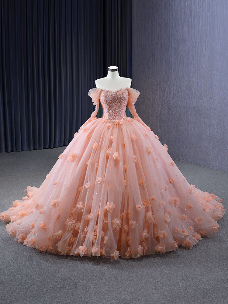 luxury model off the shoulder long sleeve ball gown prom dress quinceanera dress 231196
