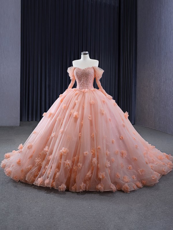 luxury model off the shoulder long sleeve ball gown prom dress quinceanera dress 231196