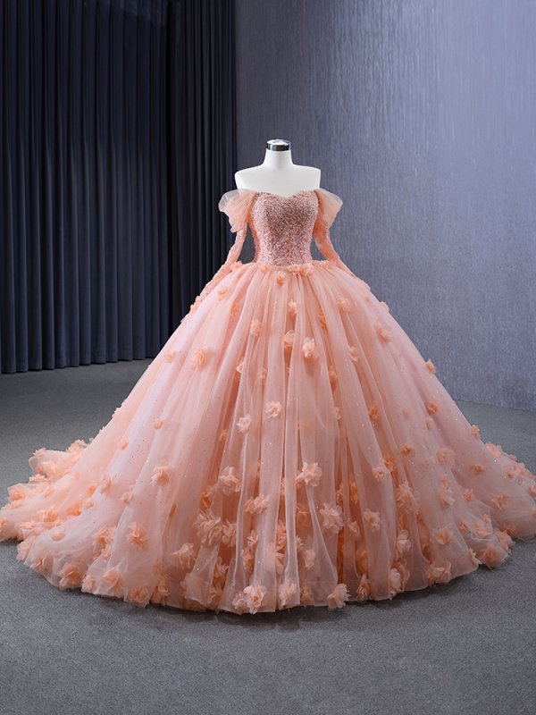 luxury model off the shoulder long sleeve ball gown prom dress quinceanera dress 231196