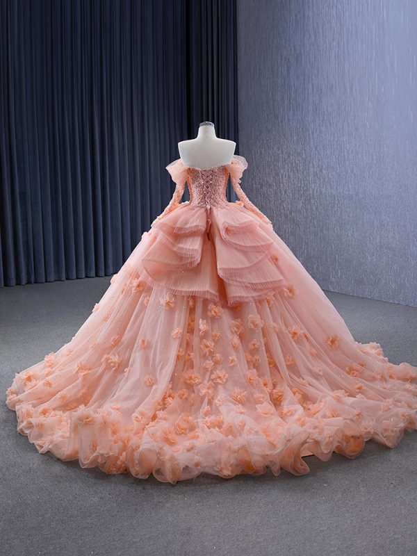 luxury model off the shoulder long sleeve ball gown prom dress quinceanera dress 231196