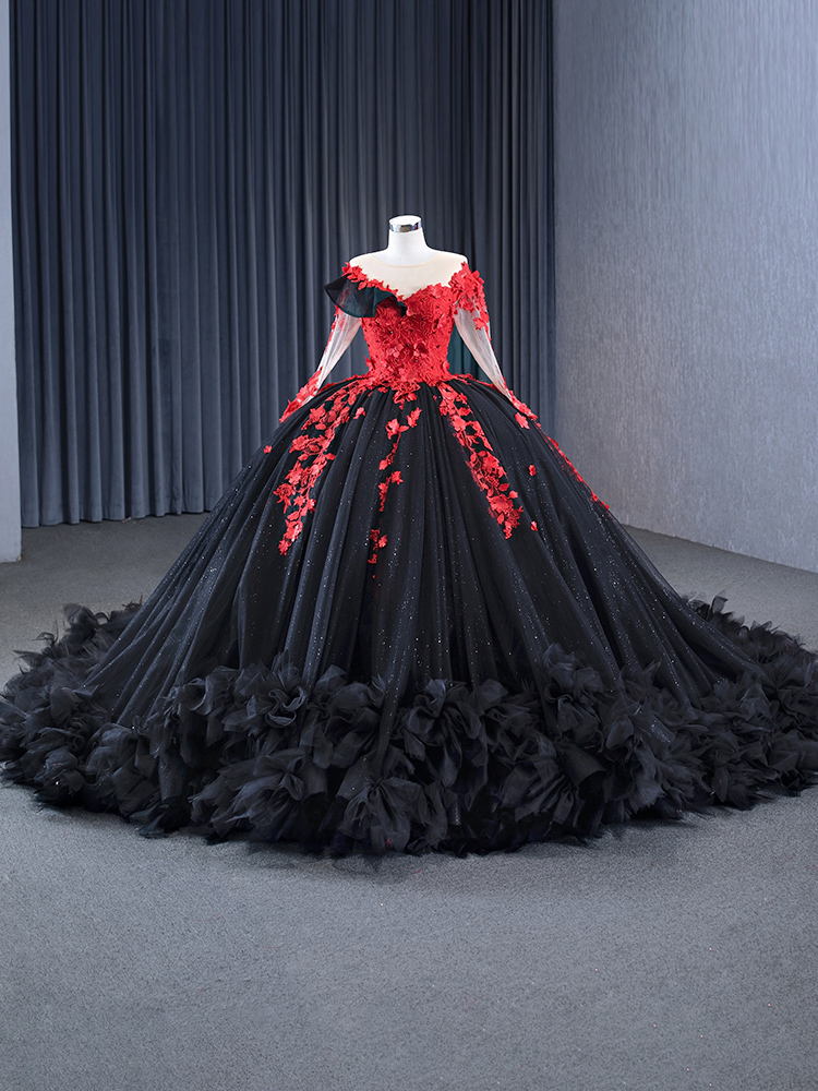 luxury model black long sleeve ball gown prom dress quinceanera dress 231103