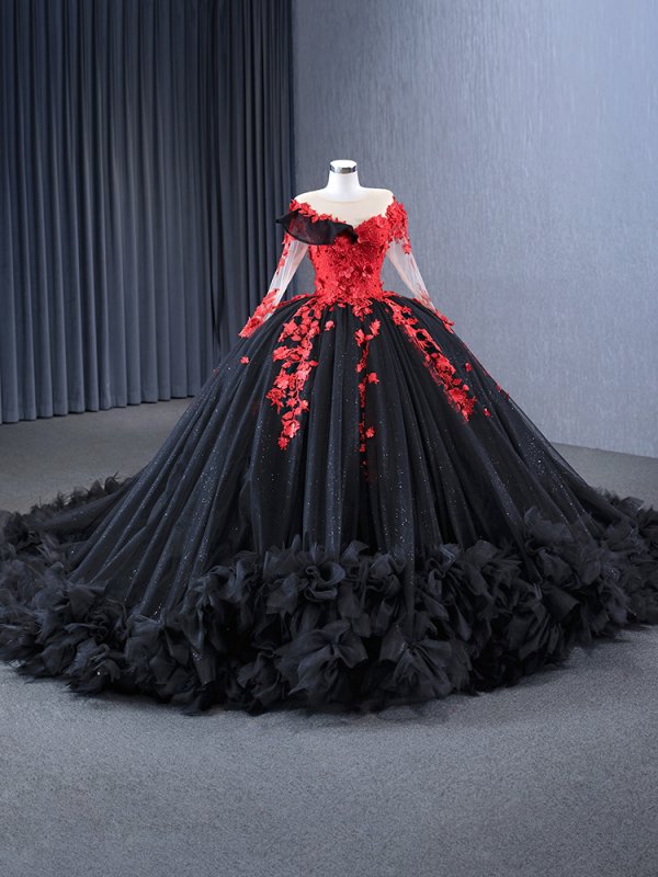 luxury model black long sleeve ball gown prom dress quinceanera dress 231103