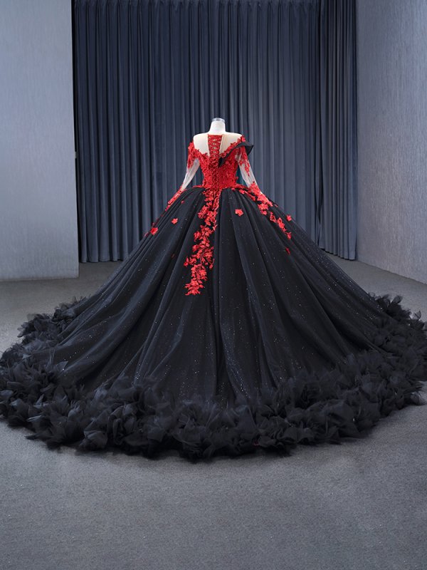 luxury model black long sleeve ball gown prom dress quinceanera dress 231103