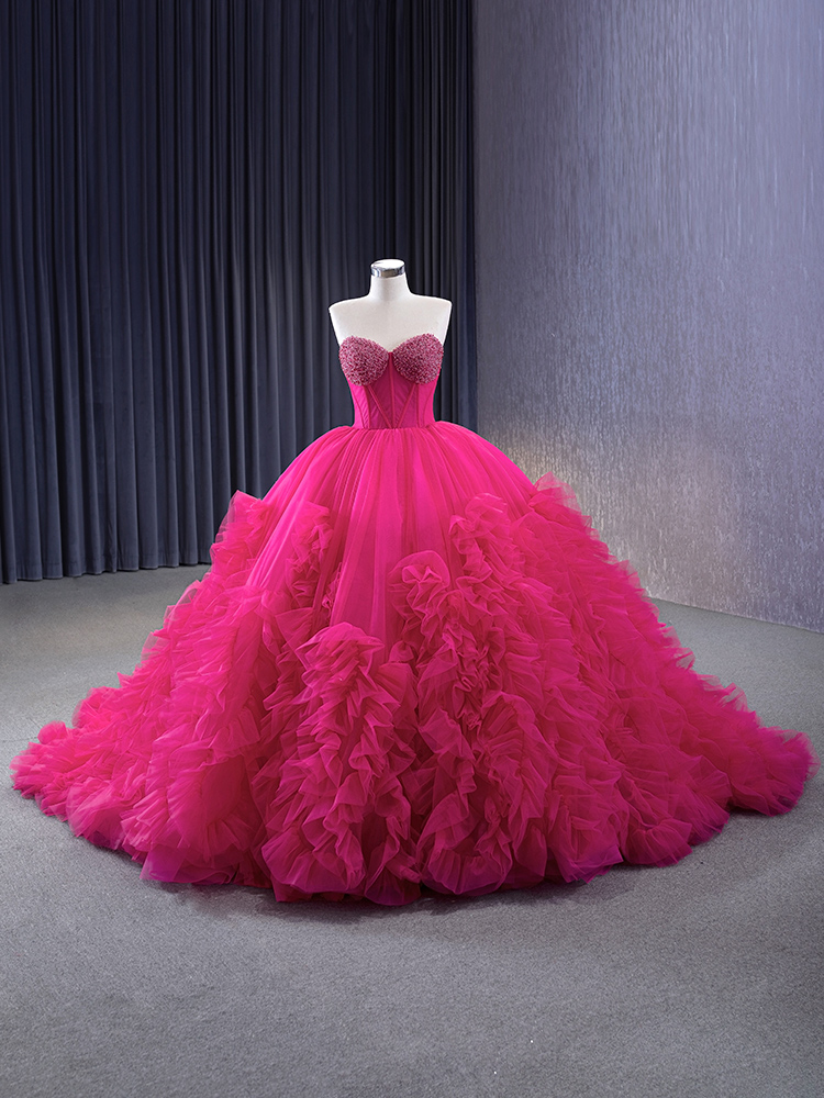 luxury model hot pink pleats beading ball gown prom dress quinceanera dress 231108