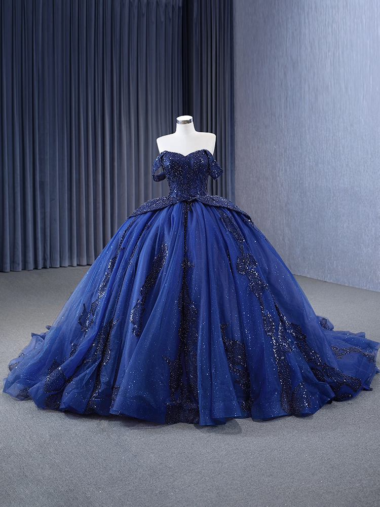 luxury model navy blue pleats applique ball gown prom dress quinceanera dress 231116