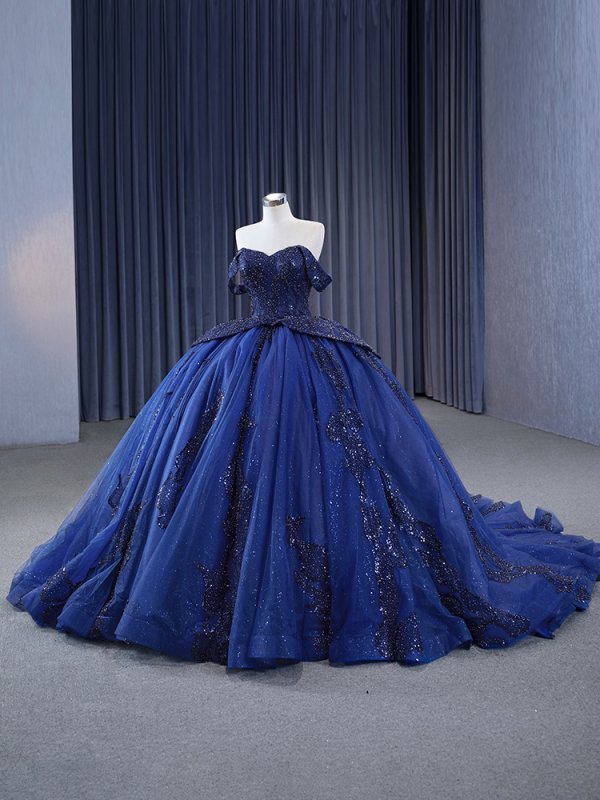 luxury model navy blue pleats applique ball gown prom dress quinceanera dress 231116