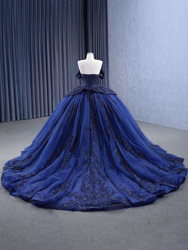 luxury model navy blue pleats applique ball gown prom dress quinceanera dress 231116