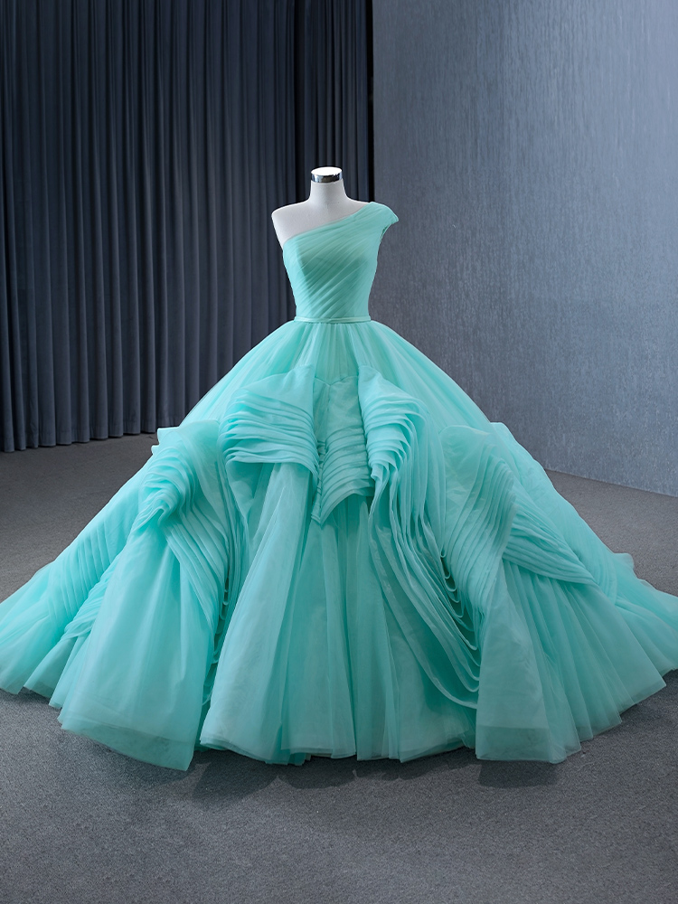 luxury model one shoulder pleats ruffles ball gown prom dress quinceanera dress 231120