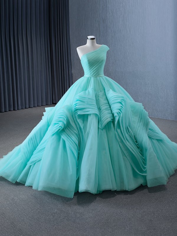 luxury model one shoulder pleats ruffles ball gown prom dress quinceanera dress 231120