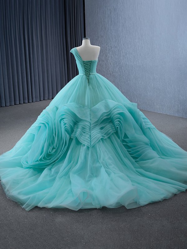 luxury model one shoulder pleats ruffles ball gown prom dress quinceanera dress 231120
