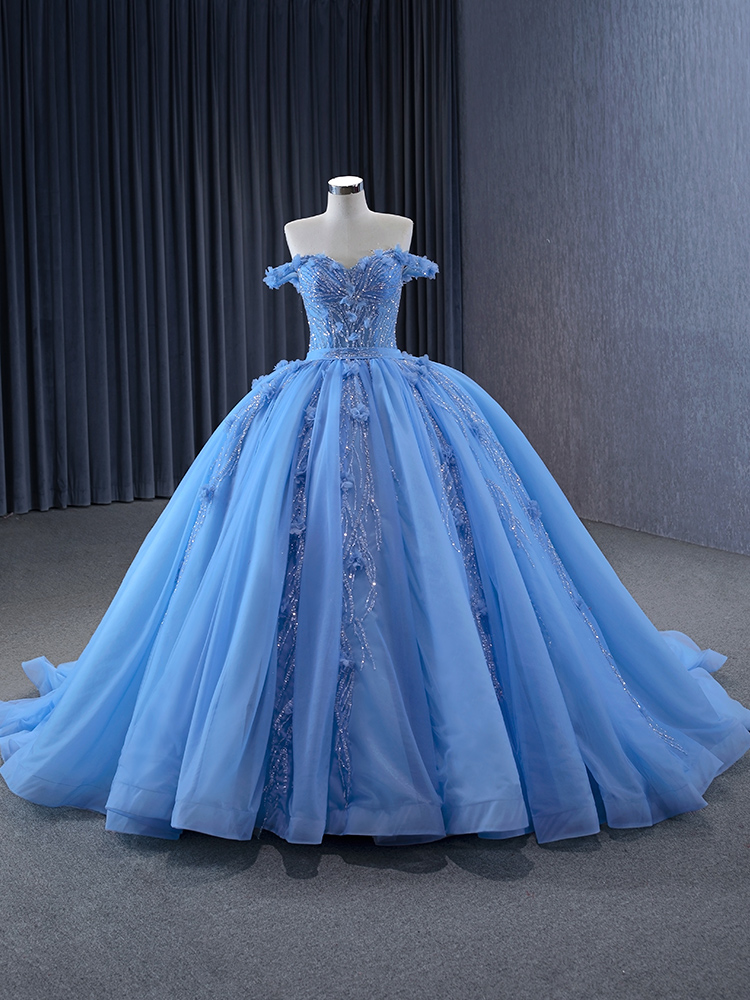 luxury model light sky blue applique flower ball gown prom dress quinceanera dress 231124