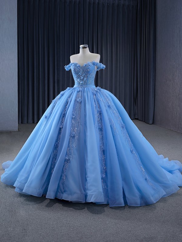 luxury model light sky blue applique flower ball gown prom dress quinceanera dress 231124