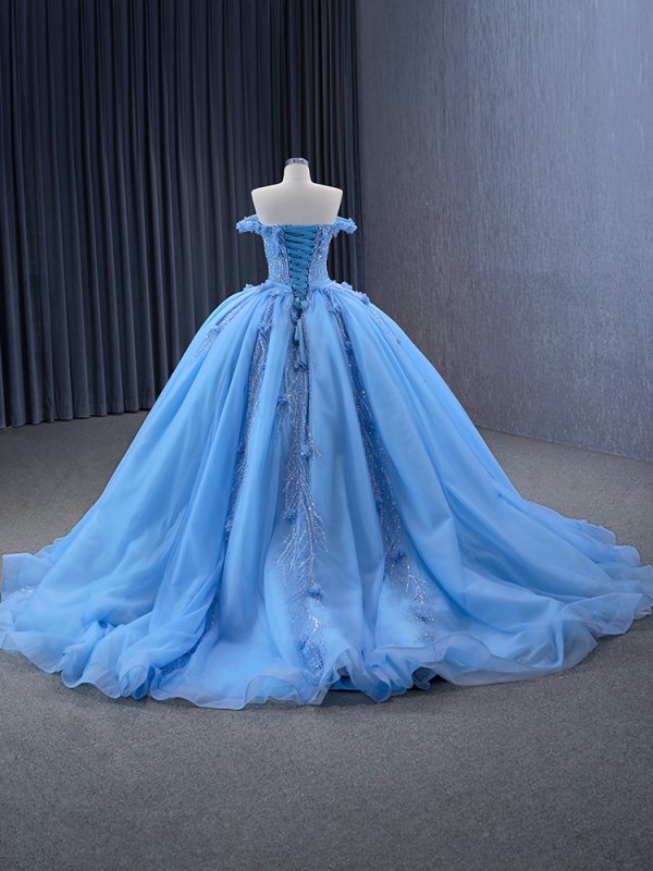 luxury model light sky blue applique flower ball gown prom dress quinceanera dress 231124