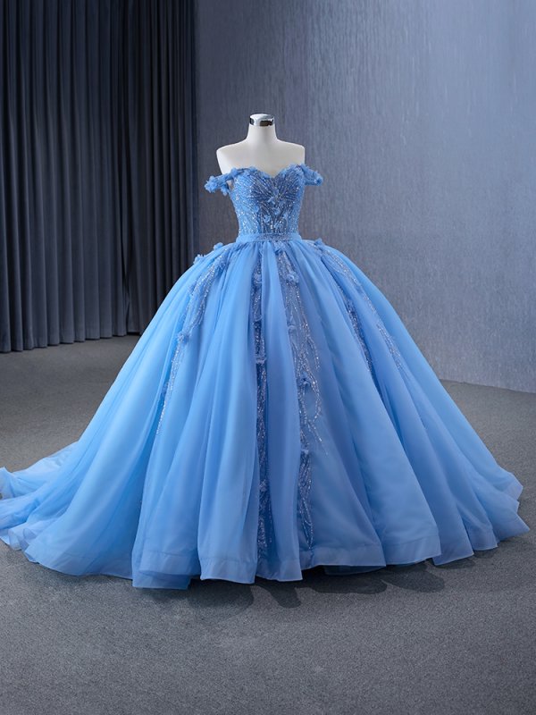 luxury model light sky blue applique flower ball gown prom dress quinceanera dress 231124