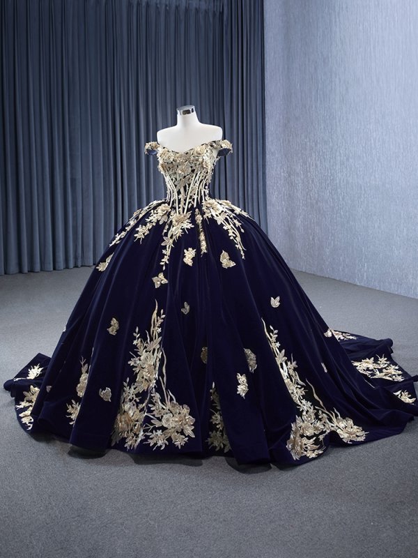 luxury model blue velvet off the shoulder sleeveless ball gown prom dress quinceanera dress 231131