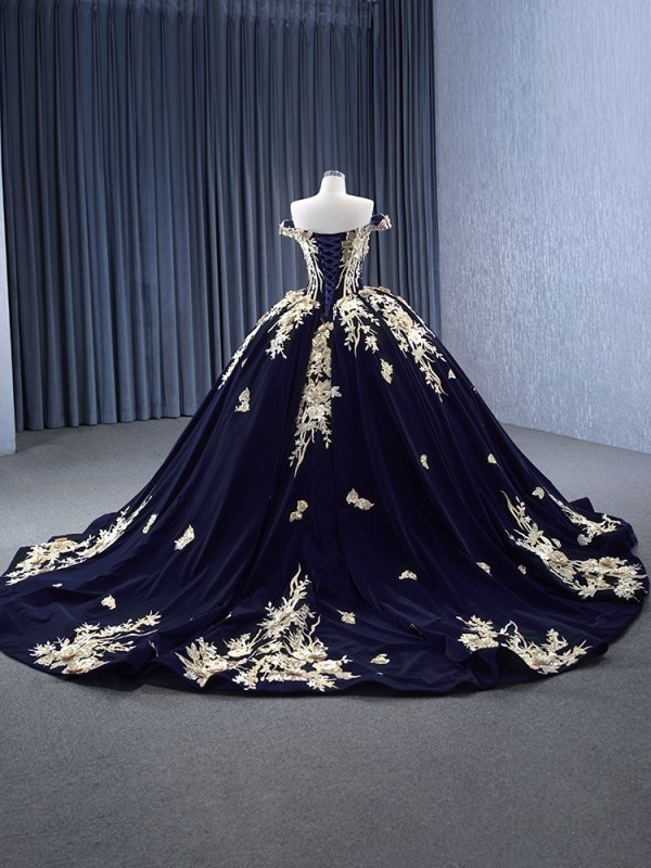 luxury model blue velvet off the shoulder sleeveless ball gown prom dress quinceanera dress 231131