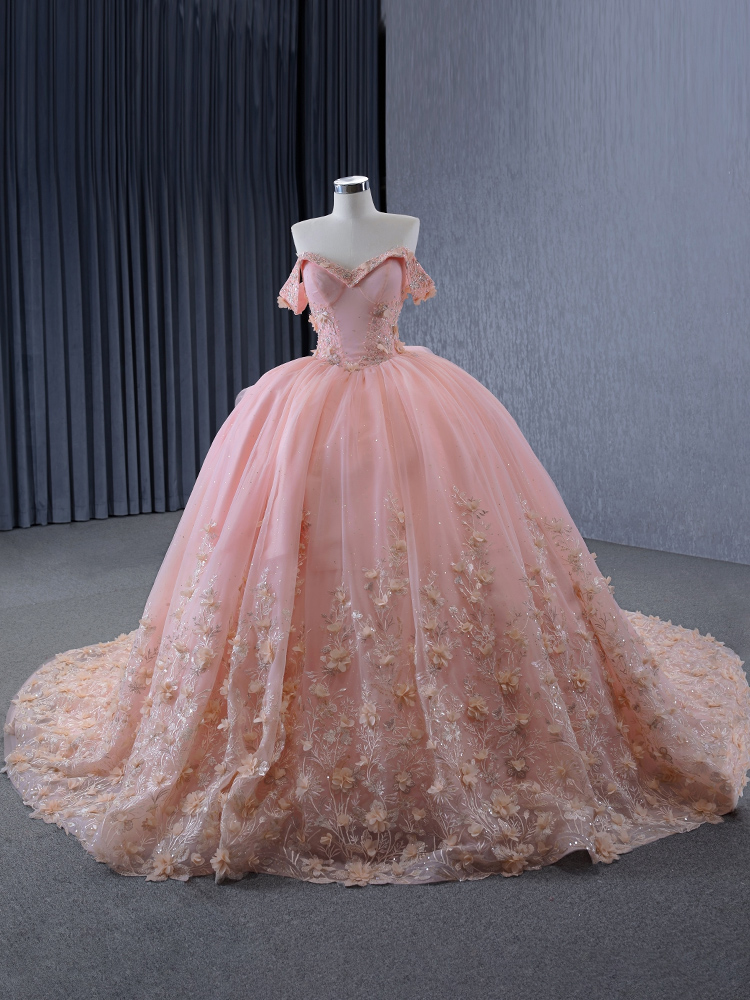 luxury model pink sweetheart neck flower applique tiered quinceanera dress 231136