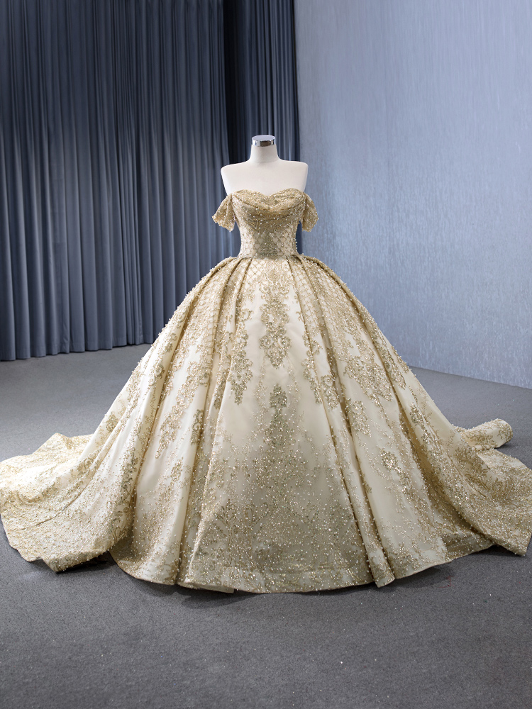 luxury model beading lace off the shoulder neck pleats ball gown prom dress quinceanera dress 241147